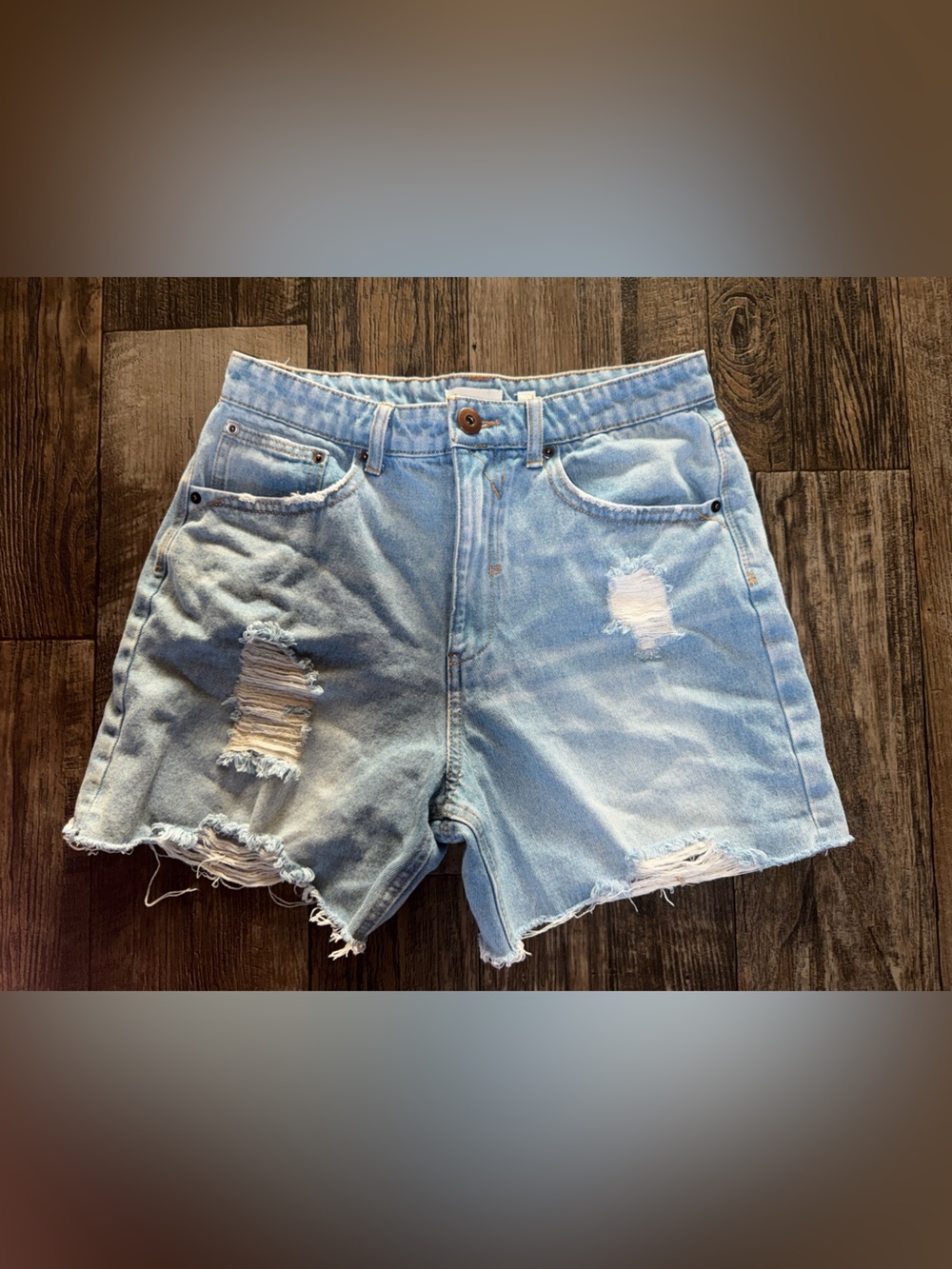 Vintage-Inspired Light Blue Distressed Jean Shorts for Women